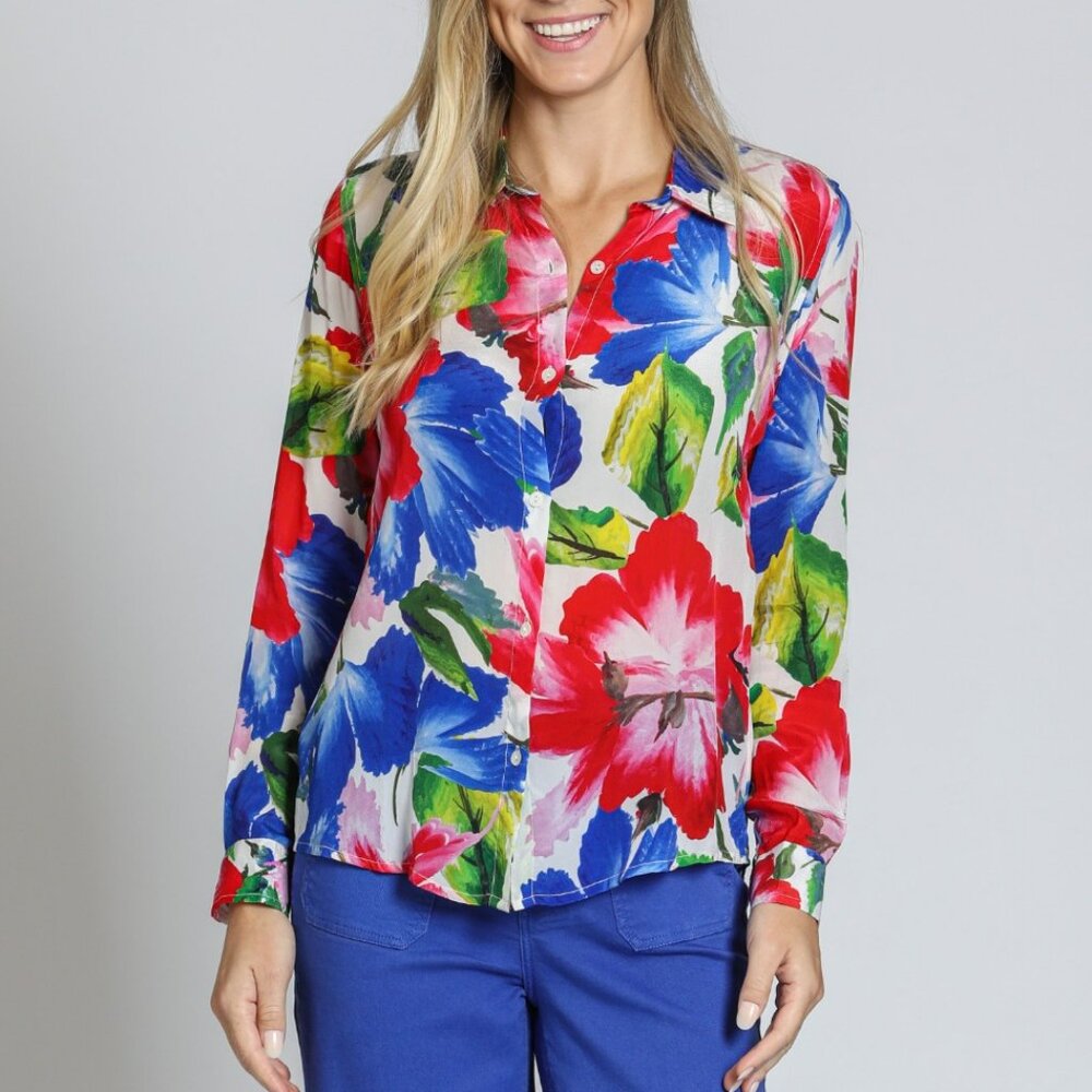 NWT APNY Red Multi Button-Up With Roll-Up Sleeve